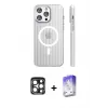 ieg™ iPhone 15 Pro Max Kılıf Pusula Minimal Koleksiyonu - Siyah Bilvis 5in1 3D Magic Cam Ekran Koruyucu + PVD Metal Kamera Lens - LT