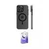 ieg™ iPhone 15 Pro Max Kılıf Pusula Minimal Koleksiyonu - Siyah Bilvis 5in1 5D Magic Hayalet Cam Ekran Koruyucu