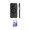 ieg™ iPhone 15 Pro Max Kılıf Pusula Minimal Koleksiyonu - Siyah Bilvis 5in1 5D Magic Hayalet Cam Ekran Koruyucu