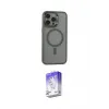 ieg™ iPhone 15 Pro Max Kılıf Yankı Işık Özel Seri - Siyah Bilvis 5in1 3D Magic Cam Ekran Koruyucu
