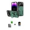 ieg™ iPhone 16 Pro Max Kılıf Kıvılcım Modern Serisi - Siyah Buffer Hayalet Cam Ekran Koruyucu + Raze Metal Kamera Lens - SH