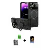 ieg™ iPhone 16 Pro Max Kılıf Kıvılcım Modern Serisi - Siyah Buffer Hayalet Cam Ekran Koruyucu + Raze Metal Kamera Lens - SH