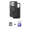ieg™ iPhone 16 Pro Max Kılıf Pusula Işık Koleksiyonu - Siyah Bilvis 5in1 5D Magic Hayalet Cam Ekran Koruyucu + PVD Metal Kamera Lens - GS