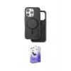 ieg™ iPhone 16 Pro Max Kılıf Pusula Işık Koleksiyonu - Siyah Bilvis 5in1 5D Magic Hayalet Cam Ekran Koruyucu