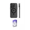 ieg™ iPhone 16 Pro Max Kılıf Pusula Minimal Koleksiyonu - Siyah Bilvis 5in1 3D Magic Cam Ekran Koruyucu
