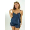 ieg™ Lacivert Saten Babydoll Şortlu Takım - 259
