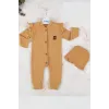 iegiyim™ Boydan Düğmeli Şapkalı % 100 Pamuk Kız Bebek Tulumu