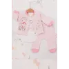 iegiyim™ Happy Dancing Desenli 3lü Hırkalı Kız Bebek Takım