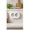İkili Beyaz Topraklı Sıva Üstü Priz - Modern Elektrik Çiftli Priz