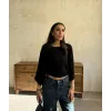 Kadın Kayık Yaka Yarasa Kol Dökümlü Kısa Bluz