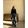 Kadın Kayık Yaka Yarasa Kol Dökümlü Kısa Bluz