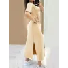 Kadın Kısa Kollu Bisiklet Yaka Yandan Yırtmaçlı Viskon Elbise