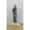 Kadın Kısa Kollu Kare Yakalı Leopar Desenli Dalgıç Elbise