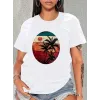 Kadın Kısa Kollu Palmiye Baskılı Viskon T-shirt