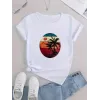 Kadın Kısa Kollu Palmiye Baskılı Viskon T-shirt