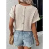 Kadın Kısa Kollu V Yaka Sırt Düğme Detay Triko Bluz