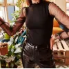 Kadın Kolları Tül Detaylı örme Krep Kumaş Bluz
