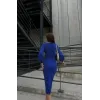 Kadın Kruvaze Yaka Balon Kol Simli Krep Kumaş Midi Boy Elbise