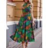 Kadın Omuzlardan Açık Daire Yaka Desenli Maxi Süprem Elbise