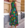 Kadın Omuzlardan Açık Daire Yaka Desenli Maxi Süprem Elbise