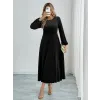 Kadın Uzun Kollu Bisiklet Yaka Midi Kadife Elbise