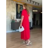 Kadın V Yaka Yırtmaç Detaylı Midi Boy Elbise
