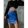 KAPİTONE DERİ ETEK YIRTMAÇLI - Saks