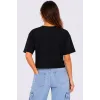 Kedi Baskılı Oversize Crop Tişört Salaş Basic Yarım Kol T-shirt - Siyah
