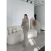 Kolsuz Uzun Likralı Elbise - Gri