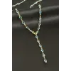 Oval Zirkon Taşlı Çelik Y Kolye