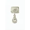 Oval Zirkon Taşlı Sallatılı Çelik Charm