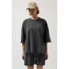 Oversize Lazer Kesim Bisiklet Yaka T-Shirt