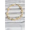 Pirinç Zirkon Taşlı ve Mineli Yonca Model Gold Renk Kadın Bileklik