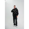 POLIZEI Premium Kalite Kapşonlu Varak Ve Pano Baskılı SweatShirt - Siyah