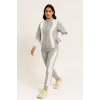 Premium Parçalı Eşofman Takım - Dik Yaka Fermuarlı Sweatshirt - Gri