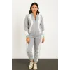 Premium Parçalı Eşofman Takım - Dik Yaka Fermuarlı Sweatshirt - Gri