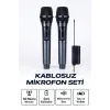 Profesyonel Çiftli Kablosuz Mikrofon Seti Karaoke Şarj Edilebilir 50 Metre