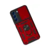Samsung Galaxy S22 Kılıf Pars Lens Yüzüklü Silikon - Kırmızı