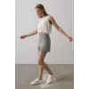 Saten Kolsuz Belki Lastikli Bluz - Ekru