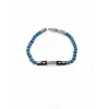 Siyah Deri / Çelik  Erkek Deri Bileklik 20 Cm  - Ebl0029