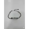 Siyah Deri / Çelik  Erkek Deri Bileklik 20 Cm  - Ebl0032