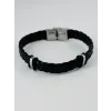 Siyah Deri  / Çelik  Erkek Deri Bileklik 20 Cm  - Ebl0045