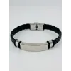 Siyah Deri / Çelik  Erkek Deri Bileklik 20 Cm  - Ebl0057