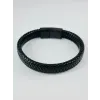 Siyah Deri / Çelik  Erkek Deri Bileklik 20 Cm  - Ebl0065