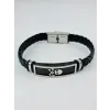 Siyah Deri / Çelik  Erkek Deri Bileklik 20 Cm  - Ebl0079