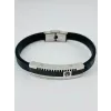 Siyah Deri / Çelik  Erkek Deri Bileklik 20 Cm  - Ebl0084