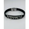 Siyah Deri / Çelik  Erkek Deri Bileklik 20 Cm  - Ebl0085
