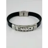 Siyah Deri / Çelik  Erkek Deri Bileklik 20 Cm  - Ebl0087