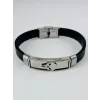 Siyah Deri / Çelik  Erkek Deri Bileklik 20 Cm  - Ebl0089
