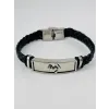 Siyah Deri / Çelik  Erkek Deri Bileklik 20 Cm  - Ebl0091